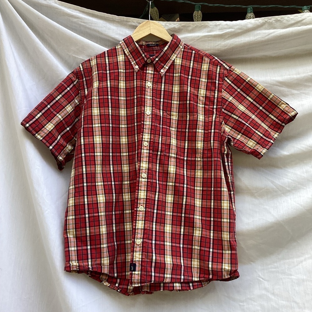 Abercrombie & Fitch red plaid business casual button down shirt, size large